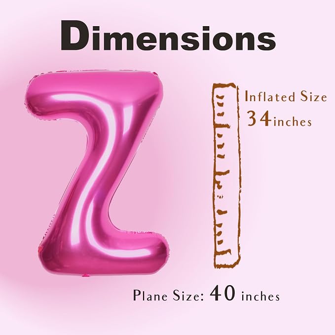 SUWEN 40 Inch Hot Pink Large Z Letter Balloons Big Foil Helium Letter A-Z | - Image 6
