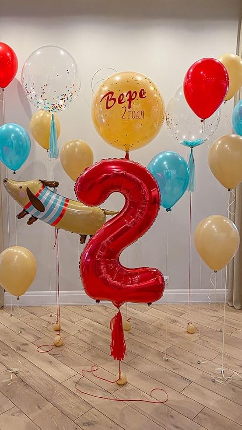 Red 2 Balloon - Number Balloon 40 Inch, 2nd Red Birthday Decorations | Large - Image 3