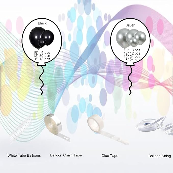 Black and Silver Balloons Garland Arch Kit - Image 3