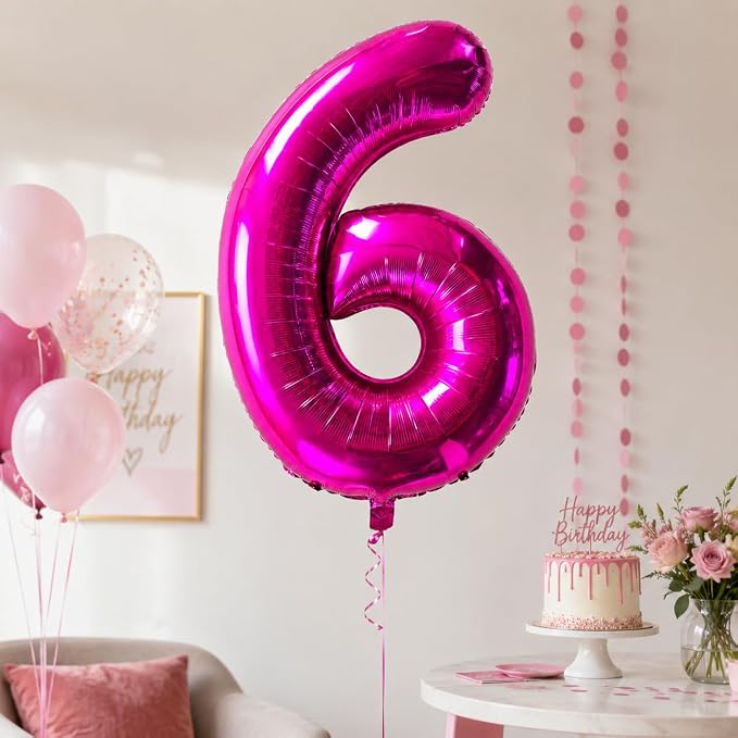 Pink Number 6 Balloons 40 Inch Giant Number Hot Pink 6 Foil Mylar Balloons - Image 6