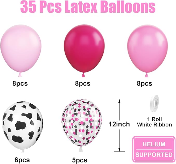 Cow Balloons, 12 Inch Cow Print Balloons Hot Pink Balloon, Hot Pink Balloon - Image 2