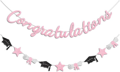 Congratulations Banner Pink Graduation Decorations Class of 2026 Prestrung by Vofrise
