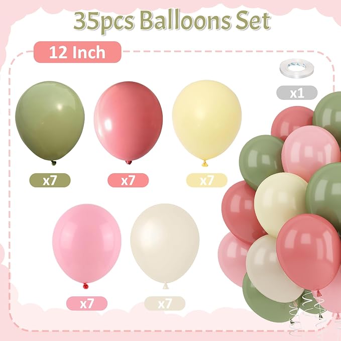 Dusty Green Pink Beige Balloons Light Pink Yellow Mist Sage Cream Peach Balloon - Image 4