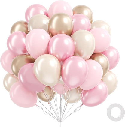 60pcs Pink and Gold Balloons 12inch by Unknown