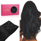 WENNALIFE Clip in Hair Extensions Real Human Hair, 24 Inch 120g 7pcs Jet Black Hair Extensions Clip in Human Hair Remy Clip in Hair Extensions Natural Human Hair Extensions Double Weft