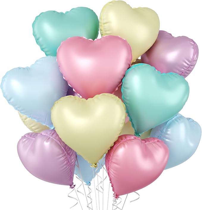 Pastel Heart Balloons, 18 Inch Pastel Pink Purple Teal Blue Yellow Foil by BIAPIAN