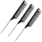 Hair Metal Carbon Parting Combs 3PCS, for Women and Girls, for Curly, Braiding, Styling (Black)
