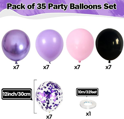 Purple Pink Balloons 12 Inch Purple Pink Black Balloons 35 Pcs Mermaid - Image 2