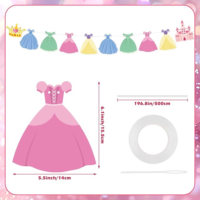 Princess Birthday Banner Princess Party Bunting Banner Garland Dress Theme - Image 2