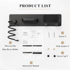 BSICPRO Hair Dryer Holder-3 in 1 Blow Dryer Holder-Metal Bathroom Hair Tool Organizer Wall Mounted-Bathroom Organizer for Hairdryer Curling Iron Flat Iron (Black)