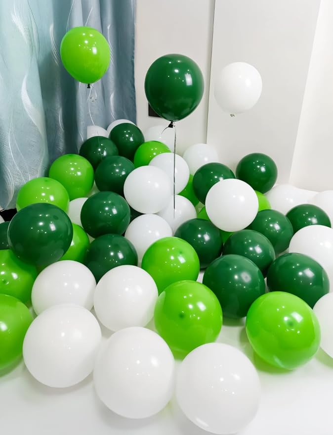 Green and White Balloons, Dark Green Balloons and White Balloons | 60 Pcs 12 - Image 2