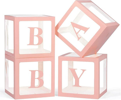 Baby Shower Boxes Party Decorations – 4 pcs Pink Transparent Balloon Boxes – by Unknown