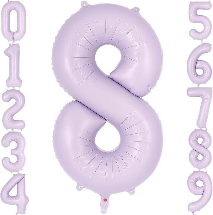 Light Purple Number 8 Balloon, 40 Inch Big Large Foil Helium Number Balloons by AIQINHU