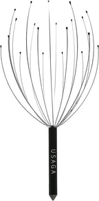 USAGA 20 Fingers Head Massager Scalp Massager Head Scratcher Extendable Back Scratcher, Stocking Stuffers Gift for Scalp Body Relaxing (Black)