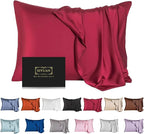 Mulberry Silk Pillowcase for Hair and Skin,Standard Size Cooling Silk Pillow Case with Hidden Zipper,Allergen Proof Dual Sides Soft Breathable Smooth Silk Pillow Cover for Women(Standard,Dark Red)