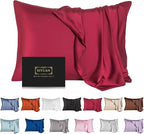 Mulberry Silk Pillowcase for Hair and Skin,King Size Cooling Silk Pillow Case with Hidden Zipper,Allergen Proof Dual Sides Soft Breathable Smooth Silk Pillow Cover for Women(King,Dark Red)
