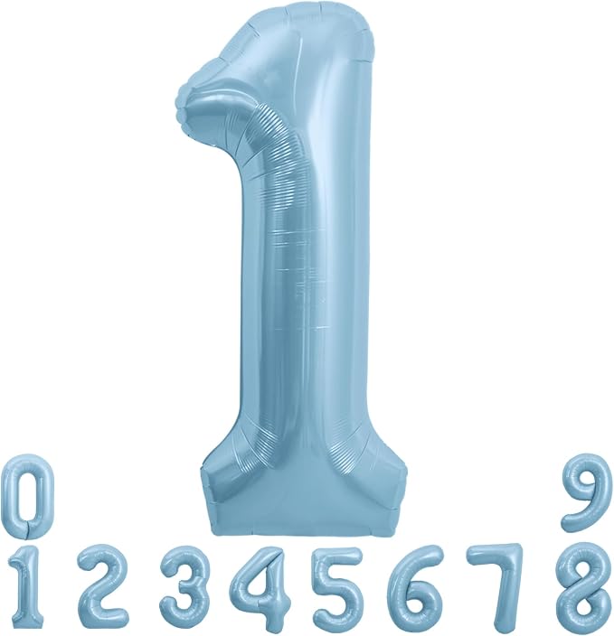 TONIFUL 40 Inch Pastel Blue Number 1 Foil Balloon Large Mylar Foil Digit 1 by TONIFUL