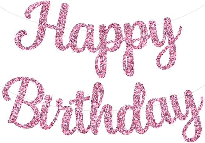 BEISHIDA Glitter Pink Happy Birthday Banner Party Decoration NO DIY, 10Feet | by Beishida