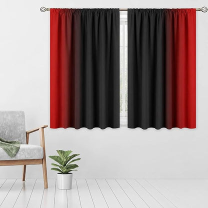 Red and Black Kitchen Curtains 2 Panels - Image 3