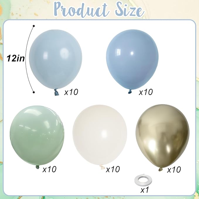 Dusty Blue Green Balloons, Slate Fog Blue Dusty Green Ivory Balloons - Image 2