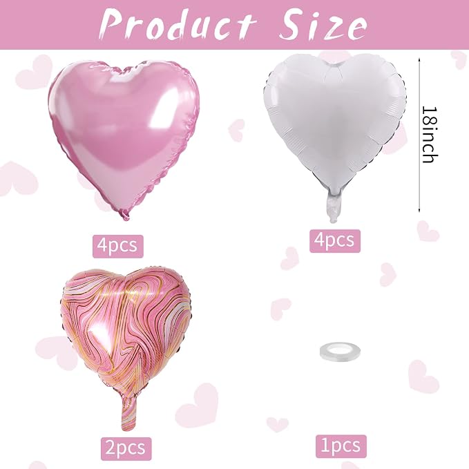 Pink White Agate Heart Shape Balloons - Image 2