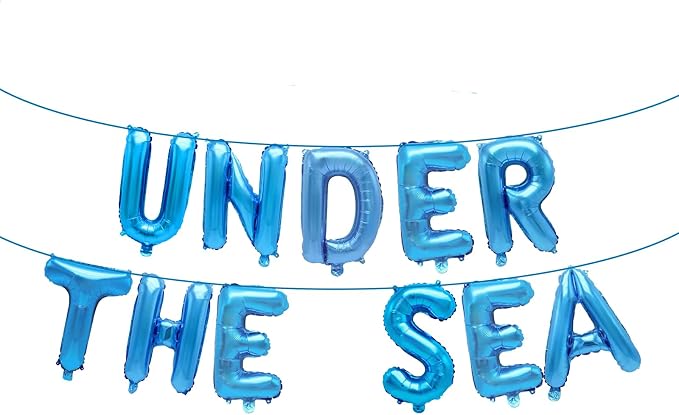 16 Inch Blue Under the Sea Letter Balloons, Foil Mylar Balloon Banner by Broeify