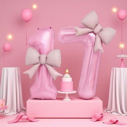 Bow Pink 7 Balloons, 40 Inch Giant Pink Bow Helium Foil Number 7 - Image 6