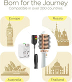 Plavogue Dual Voltage Blow Dryer Brush for European Travel,110V-240V Hot Air Brush with Volumizer, Negative Ionic Anti-Frizz - Styling Brush with Ceramic Coating for Long/Mid Hair Types, Oval Shape