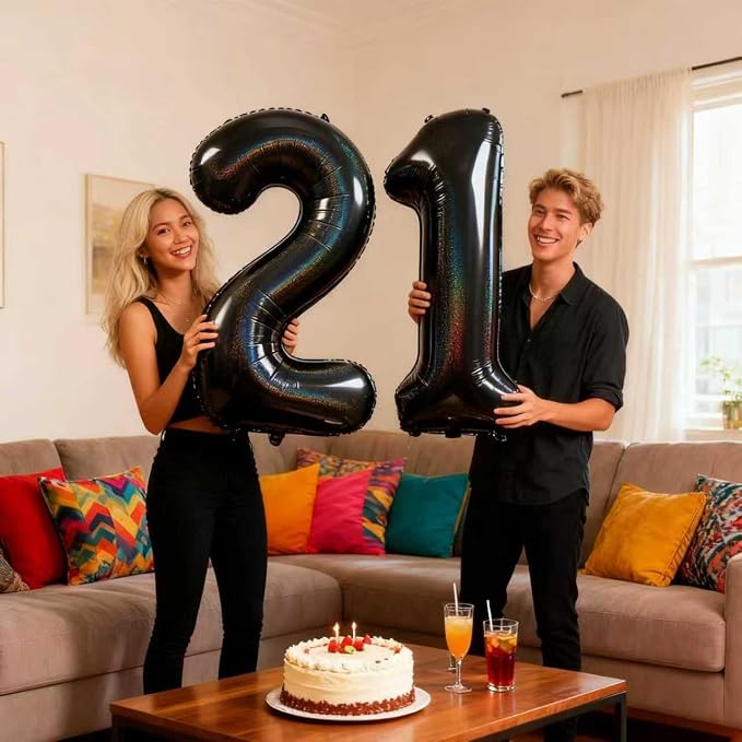 Laser Black Number 21 Balloons 40 Inch Giant Number Black 21 Foil Mylar - Image 5