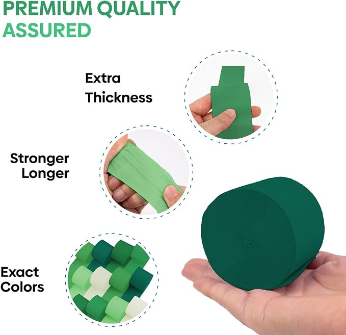 12 Green & White Crepe Paper Streamers, 984ft Pack of Party Decorations | Each - Image 3