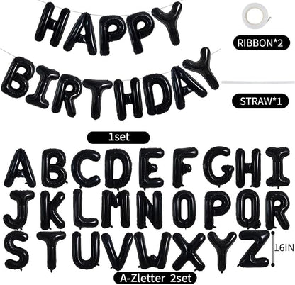 TONIFUL 65 Pcs 16 Inch Black Happy Birthday Balloons and 2 Sets A-Z Foil - Image 2