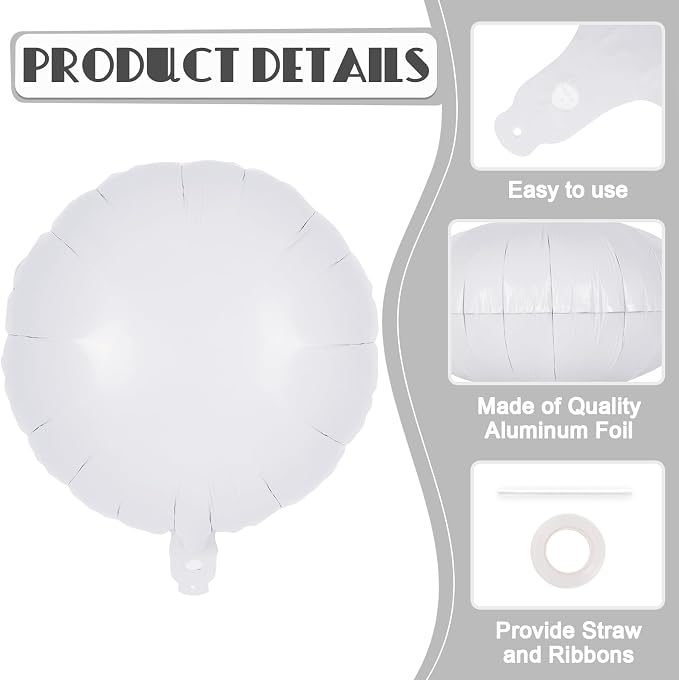 20 Pcs White Round Shaped Balloons, 18 Inch Round Foil Balloon, Giant Round - Image 5