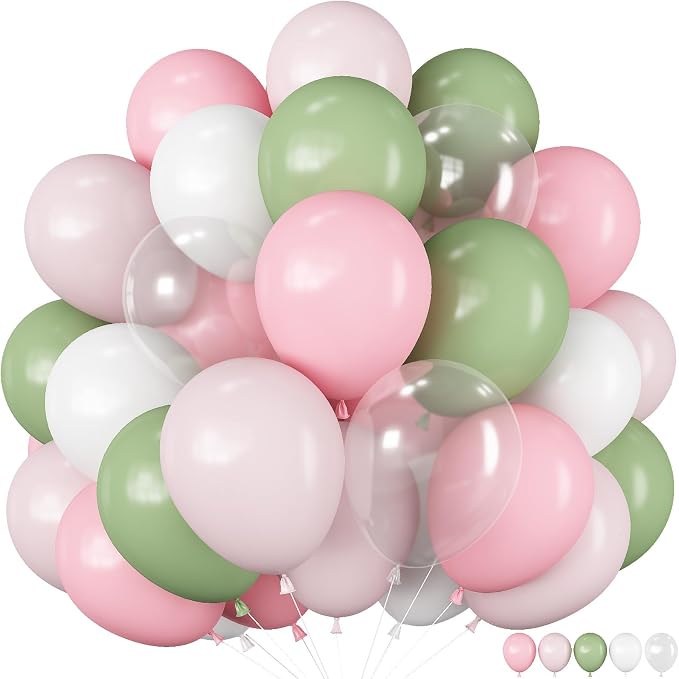 Dusty Pink Green White Balloons by Paeyeq