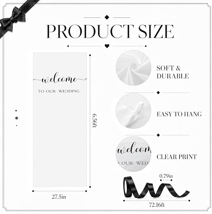 Tingjoo 27 × 78 Inch Welcome to Our Wedding Fabric Banner Long Wedding Party - Image 2