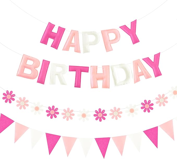 CANREVEL 3 PCS Pre-Strung 3D Happy Birthday Banner Decorations, Happy Birthday by CANREVEL