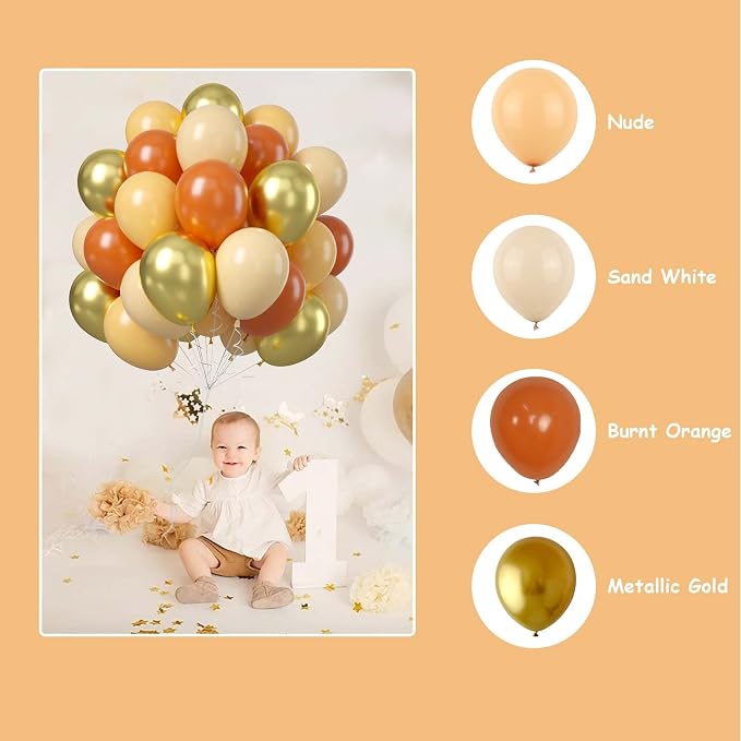 Fall Balloons Orange Gold, Burnt Orange Sand White Beige Blush Party Balloon - Image 4