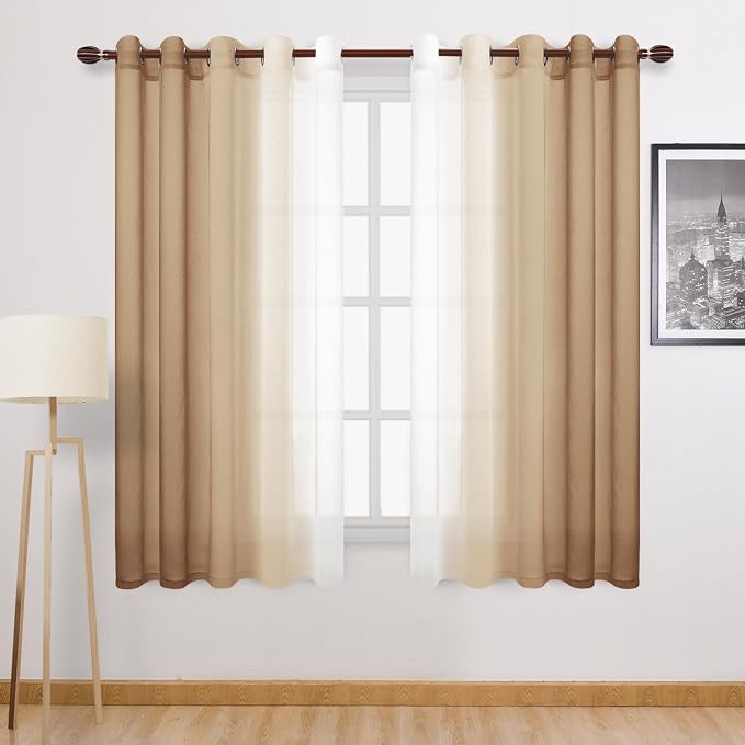DWCN Ombre Faux Linen Sheer Curtains by DWCN