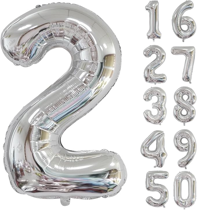 40 inch Silver Number Balloon Giant Foil Helium Balloons Silver Number 2 Balloon by Yeodong