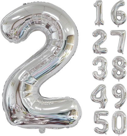 40 inch Silver Number Balloon Giant Foil Helium Balloons Silver Number 2 Balloon by Yeodong
