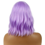 Short Bob Wigs with Bangs for Women Loose Wavy Wig Curly Wavy Shoulder Length Bob Synthetic Cosplay Wig for Girl Colorful Costume Wigs (Purple)