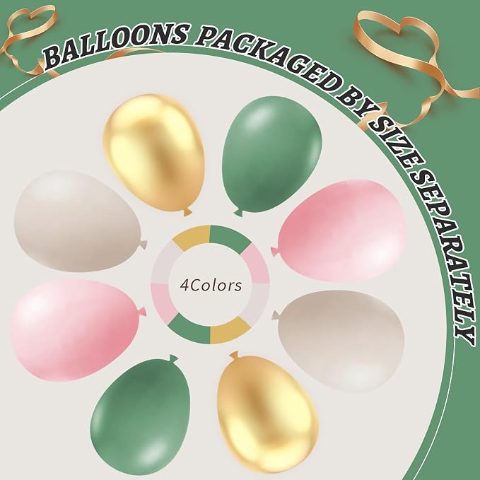 412Pcs Pink and Green Balloon Garland Arch Kit -Different Sizes 18 12 10 5inch - Image 4