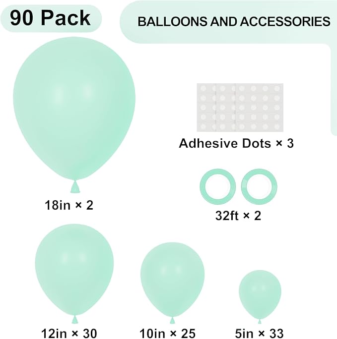 Voircoloria 90pcs Mint Green Balloons Garland Arch Kit, 18 12 10 5 Inch | - Image 2