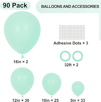 Voircoloria 90pcs Mint Green Balloons Garland Arch Kit, 18 12 10 5 Inch | - Image 2