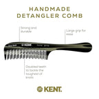 Kent 21T Black Graphite Large Wide Tooth Detangling Comb, for Thick Curly Wavy Hair. Handled Comb For Wet and Dry Hair. Handmade of Quality Cellulose, Saw-Cut Hand Polished, Made in England