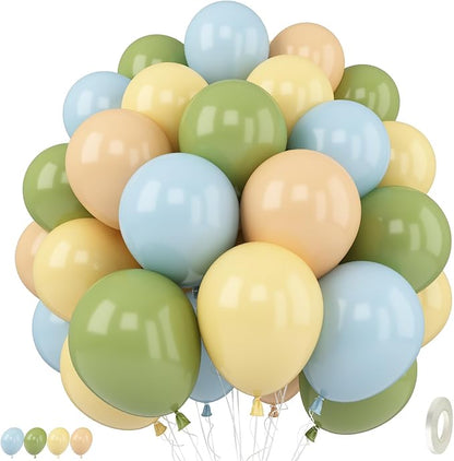Blue Green Yellow Balloons, 12 Inch Olive Green Light Blue Pastel Macaron by TAOYE