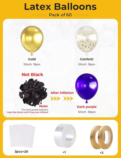 Purple and Gold Balloons, Birthday Party Decor | Dark Purple Metallic Gold & - Image 4