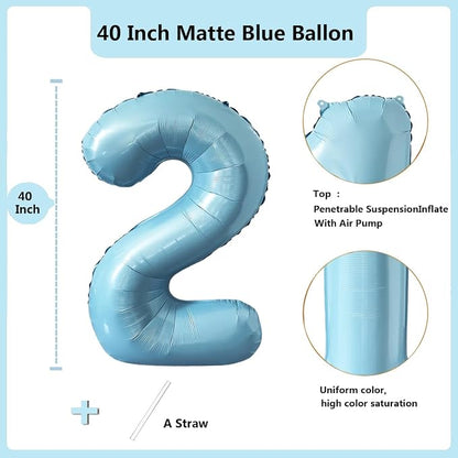 40 Inch Matte Blue 2 Number Balloons Light Blue Number 2 Foil Balloon Mylar - Image 2