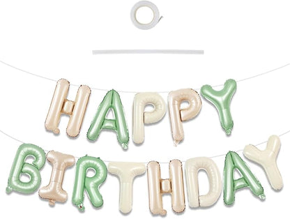 TONIFUL 16 Inch Apricot Sage Green Cream White Happy Birthday Foil Balloons | by TONIFUL