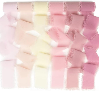Pink Chiffon Ribbon 1.5 Inch x 3Yds Pastel Pink/Peach/Cream/Blushing Rose/Dusty by MLURCU