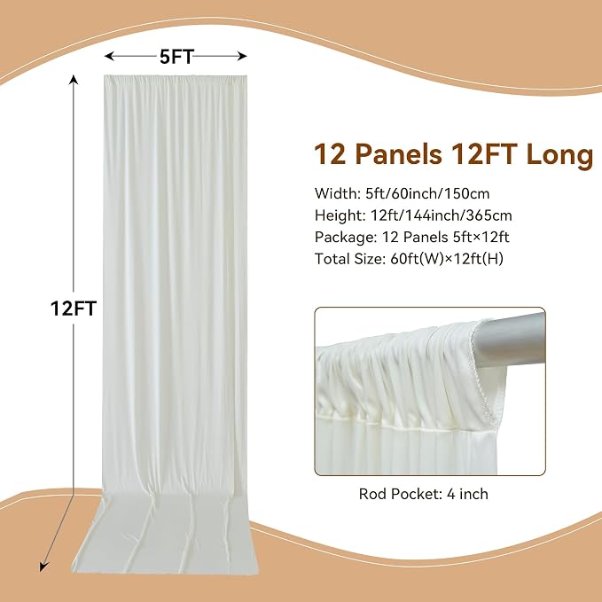 60×12ft Wrinkle Free Ivory Backdrop Curtain - Image 2